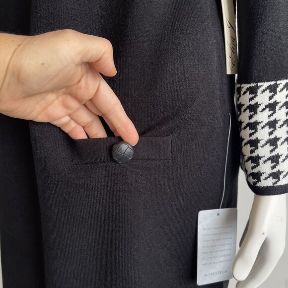 Eliza J Cowl Neck Sweater Dress Sz Large Black Houndstooth Modest Cocktail Party - Picture 5 of 15